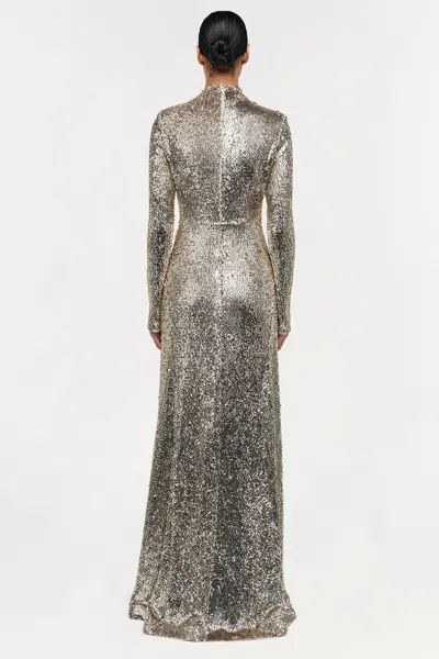 Simkhai Beatrice Sequined Long-sleeve Gown In Silver
