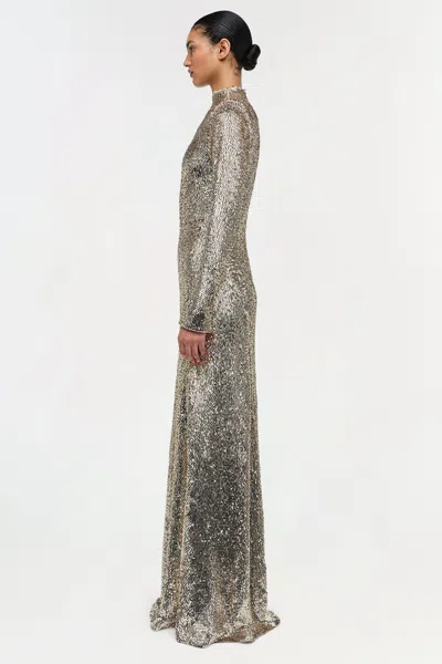 Simkhai Beatrice Sequined Long-sleeve Gown In Silver