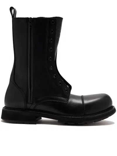 Balenciaga Rugged Leather Ankle Boots With Chunky Sole In Black
