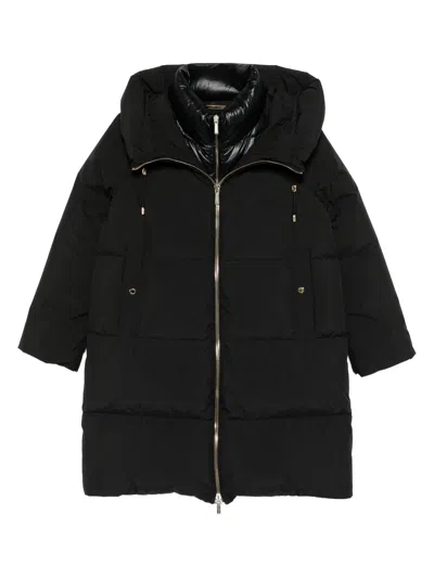 Moorer Long Hooded Padded Quilted Coat In Black