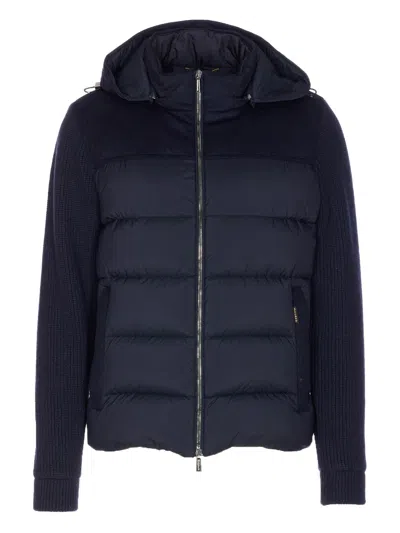 Moorer Hooded Padded Quilted Jacket Sleeves In Blue