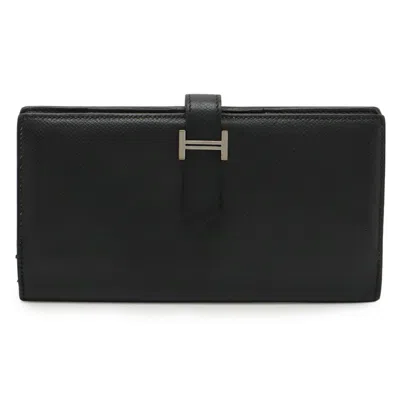 Pre-owned Hermes Black Leather Long Wallet (bi-fold) ()