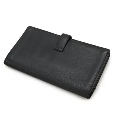 Pre-owned Hermes Black Leather Long Wallet (bi-fold) ()