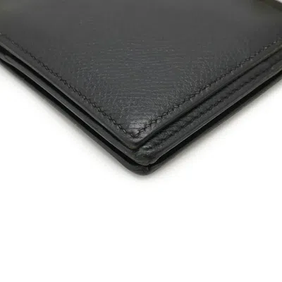 Pre-owned Hermes Black Leather Long Wallet (bi-fold) ()