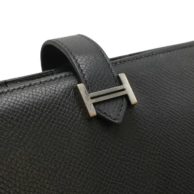Pre-owned Hermes Black Leather Long Wallet (bi-fold) ()