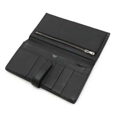 Pre-owned Hermes Black Leather Long Wallet (bi-fold) ()