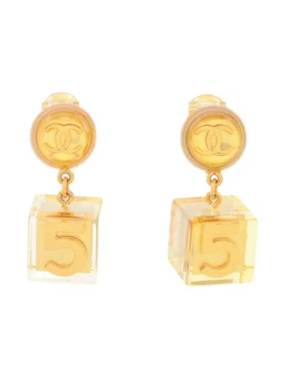Pre-owned Chanel 1997 Cc Drop Clip-on Earrings In Gold