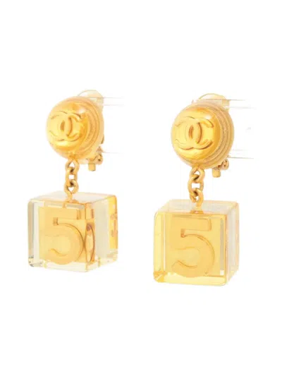 Pre-owned Chanel 1997 Cc Drop Clip-on Earrings In Gold