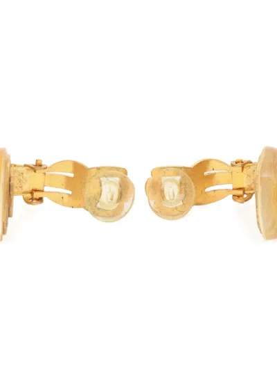 Pre-owned Chanel 1997 Cc Drop Clip-on Earrings In Gold