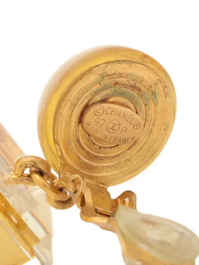 Pre-owned Chanel 1997 Cc Drop Clip-on Earrings In Gold