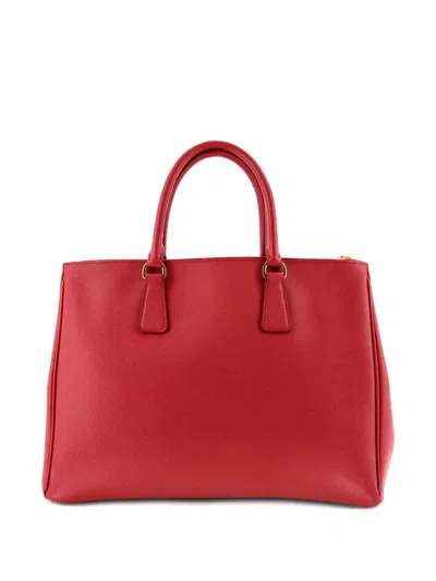 Pre-owned Prada Double Zip Lux Saffiano Leather Medium Tote Bag In Red
