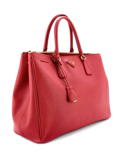 Pre-owned Prada Double Zip Lux Saffiano Leather Medium Tote Bag In Red