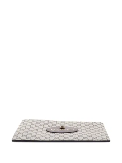 Pre-owned Gucci Neo Vintage Wristlet Pouch Gg Coated Canvas Clutch Bag In Neutral