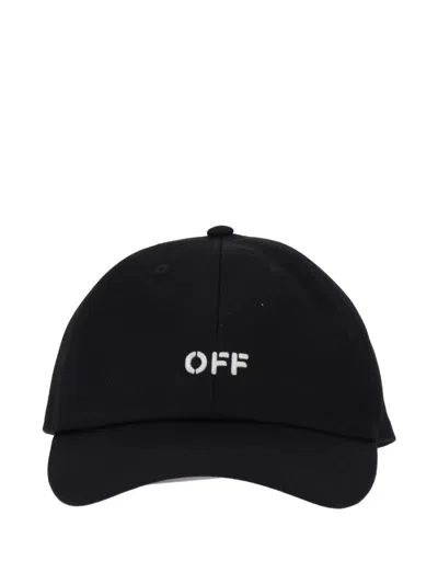 Off-white Baseball Cap With Curved Brim Design In Black
