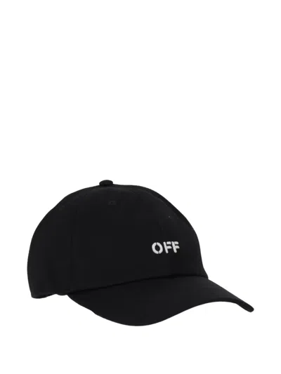 Off-white Baseball Cap With Curved Brim Design In Black