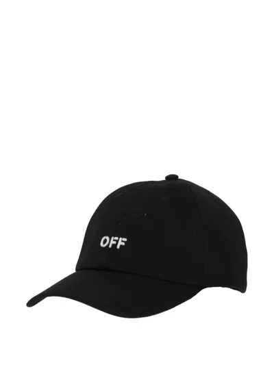 Off-white Baseball Cap With Curved Brim Design In Black