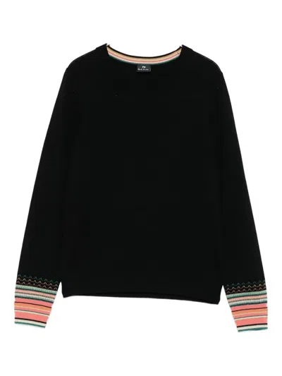 Ps By Paul Smith Striped Cuff Sweater In Black