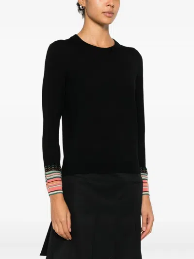 Ps By Paul Smith Striped Cuff Sweater In Black
