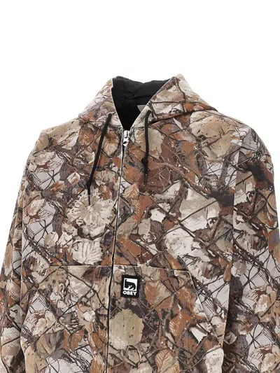 Obey Camouflage-pattern Hooded Jacket In Brown