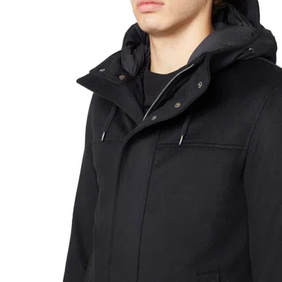 Herno Wool Cashmere Hooded Coat Men In Black