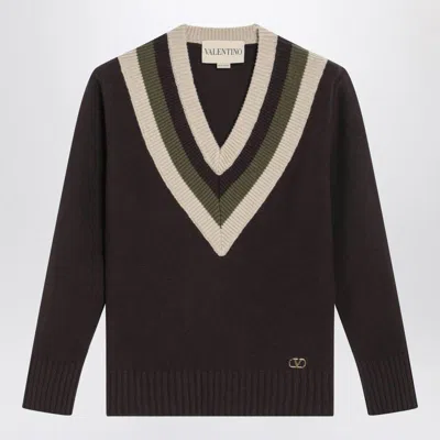 Valentino V-neck Sweater In Wool And Cashmere In Black