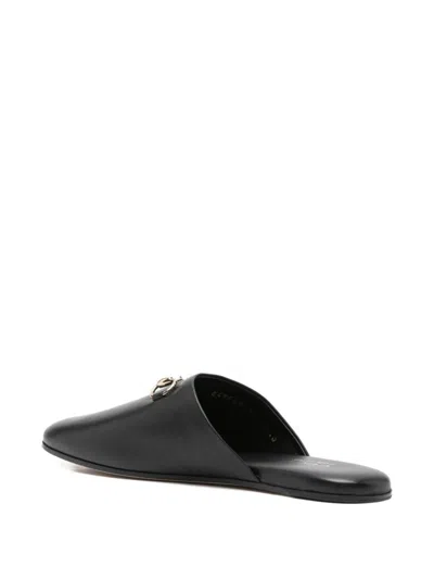 Gucci Women Black Nappa Leather Mules With Horsebit
