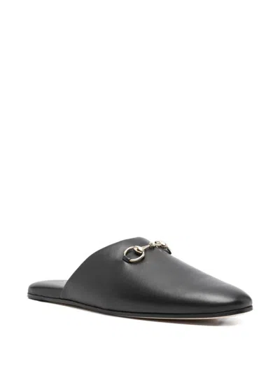 Gucci Women Black Nappa Leather Mules With Horsebit
