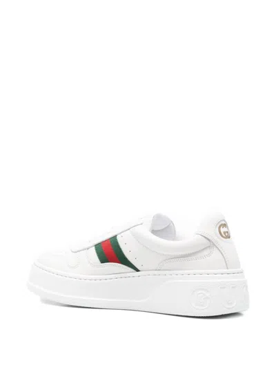 Gucci Women White Sneakers With Web Detail And Oversized Sole In Leather Woman