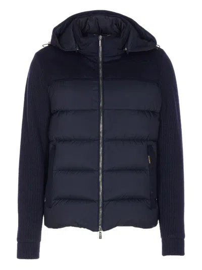Moorer Hooded Padded Quilted Jacket Sleeves In Blue