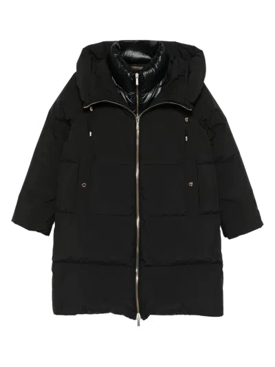 Moorer Long Hooded Padded Quilted Coat In Black