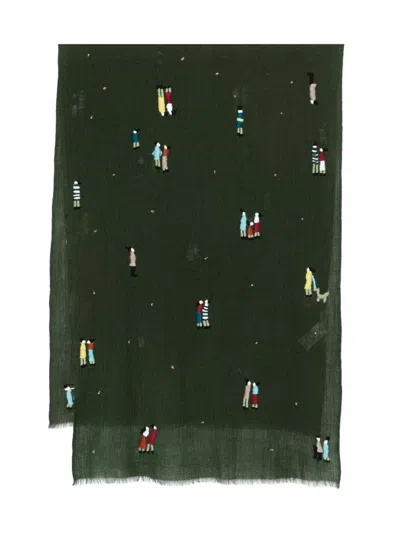 Sgombero Cantine Embroidered Motif Pegaso Scarf In Green