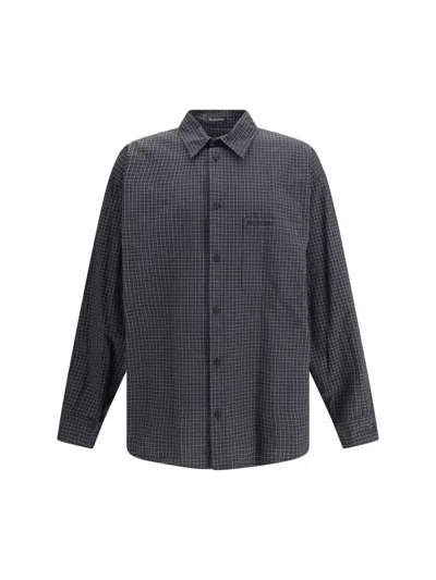Balenciaga Oversized Checked Shirt In Black