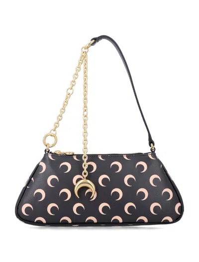 Marine Serre Crescent Moon Canvas Shoulder Bag In Black