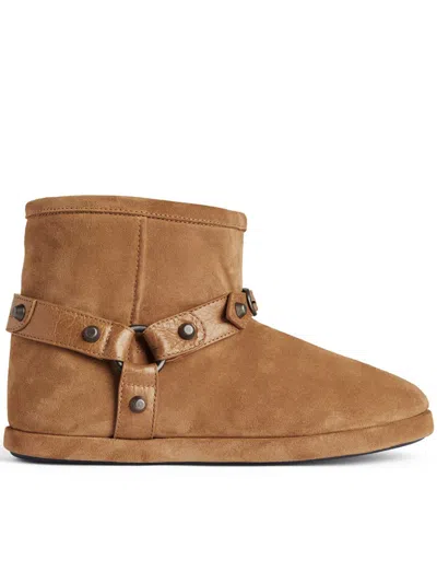 Balenciaga Alaska Studded Leather-trimmed Fleece-lined Suede Ankle Boots In Brown