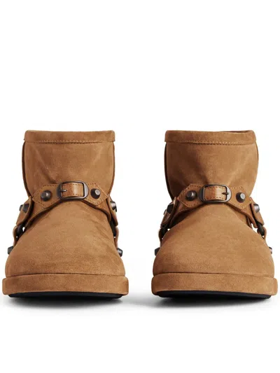 Balenciaga Alaska Studded Leather-trimmed Fleece-lined Suede Ankle Boots In Brown