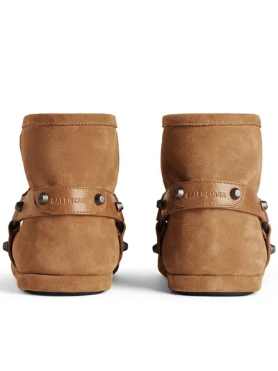 Balenciaga Alaska Studded Leather-trimmed Fleece-lined Suede Ankle Boots In Brown