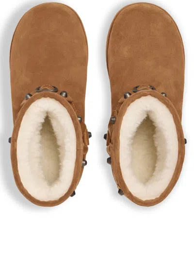 Balenciaga Alaska Studded Leather-trimmed Fleece-lined Suede Ankle Boots In Brown