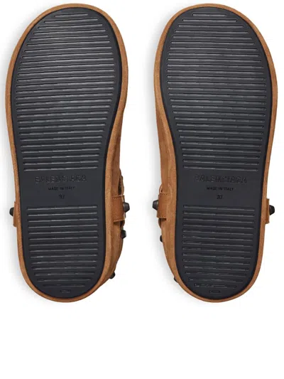 Balenciaga Alaska Studded Leather-trimmed Fleece-lined Suede Ankle Boots In Brown