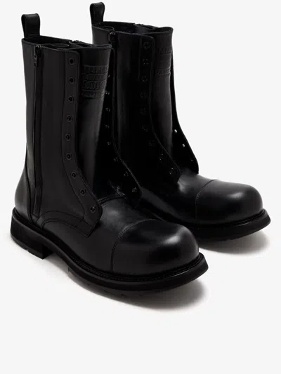 Balenciaga Rugged Leather Ankle Boots With Chunky Sole In Black