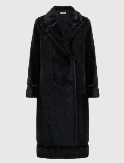 Twinset Double-breasted Faux-fur Coat In Black