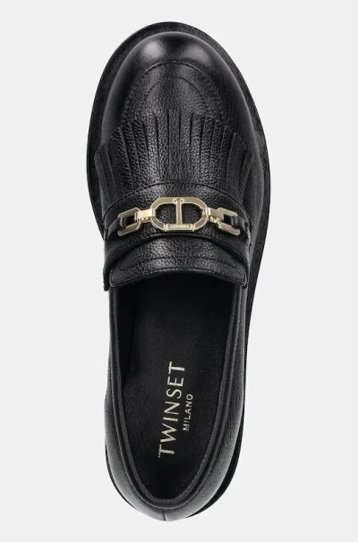Twinset Twin-set Tassel Loafers With Logo Chain In Black