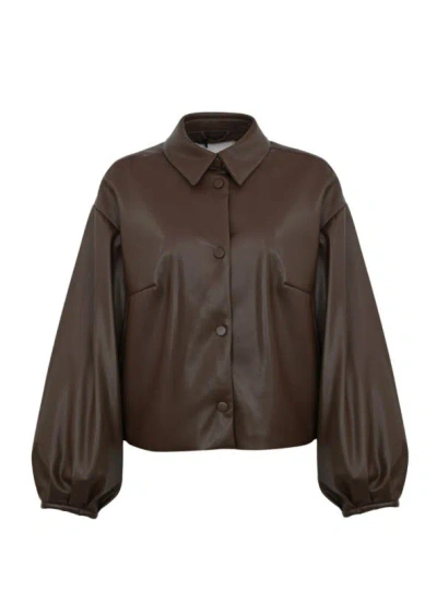 Twinset Blouson Effet Cuir Avec Col Chemise In Brown
