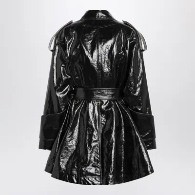 Chloé Chloe Houndstooth-trimmed Coated Linen Trench Coat In Black