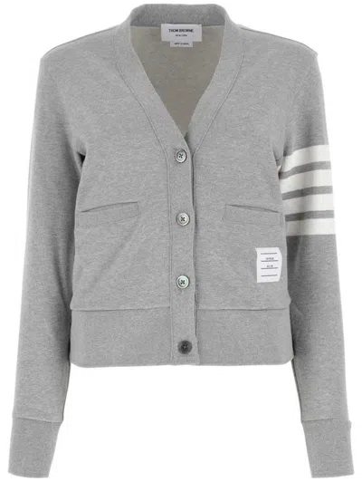 Thom Browne Striped Cotton V-neck Cardigan Pockets In Multi