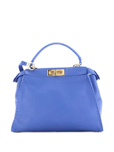 Pre-owned Fendi Peekaboo Bag Soft Leather Regular Shoulder Bag In Blue