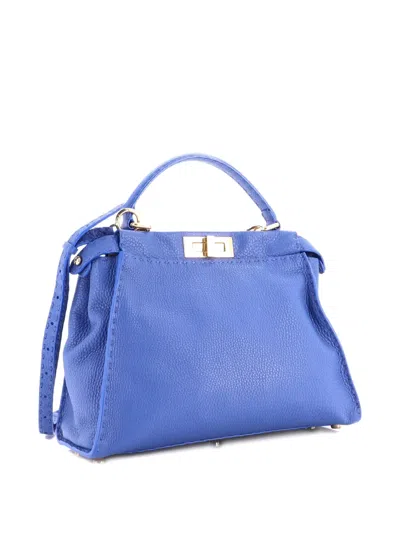 Pre-owned Fendi Peekaboo Bag Soft Leather Regular Shoulder Bag In Blue