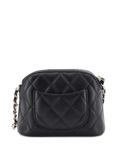 Pre-owned Chanel Cc Dome Zip Clutch With Chain Quilted Caviar Mini Crossbody Bag In Black