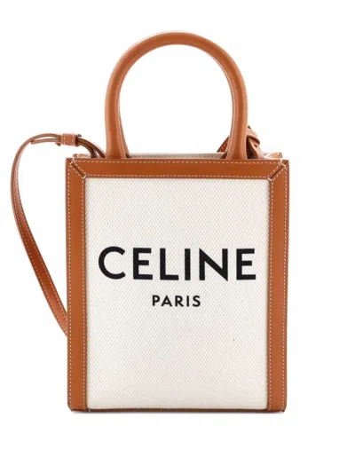 Pre-owned Celine Vertical Cabas Canvas With Leather Mini Tote Bag In Neutral
