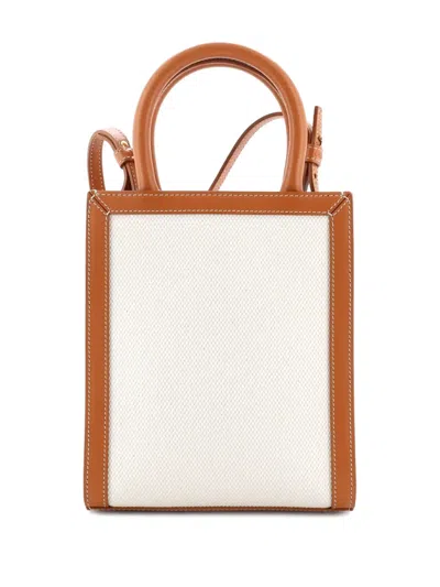 Pre-owned Celine Vertical Cabas Canvas With Leather Mini Tote Bag In Neutral