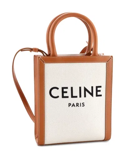 Pre-owned Celine Vertical Cabas Canvas With Leather Mini Tote Bag In Neutral